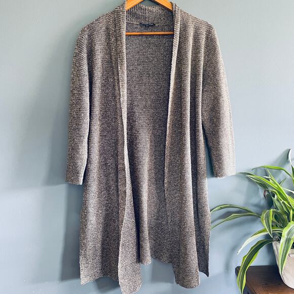 Eileen Fisher Linen Long Line Cardigan M Tan Duster Open Front Sweater Lagenlook - Picture 1 of 6